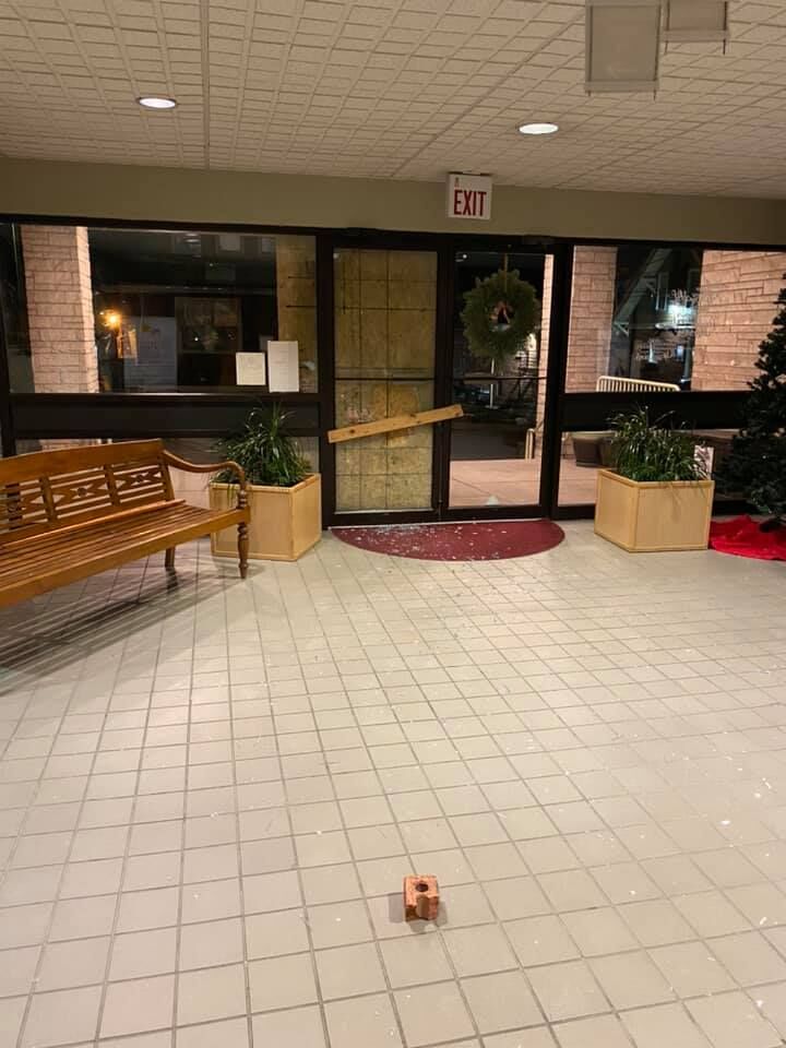 Glass was smashed on doors at the First Presbyterian Church of Morgantown on Jan. 22.